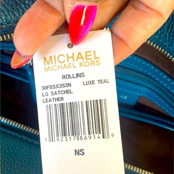 MICHAEL KORS Rollins Python Snakeskin Teal and Black Crossbody, NWT - Picture 7 of 17